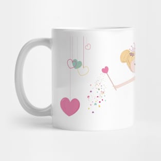 Cute fairy tale with hanging hearts happy valentine's day Mug